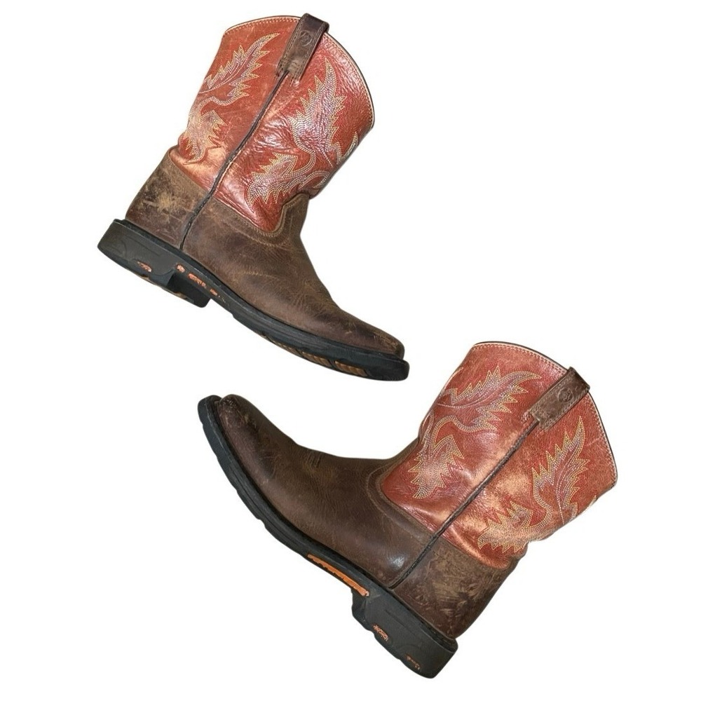 Ariat Kids Work Hog Size 6 Square Toe Distressed Western Boots Tan Red FFA